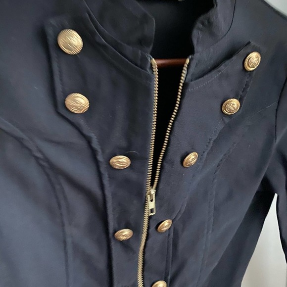 Military Crop Stretch Gold Zip Up Blazer Jacket S - Picture 3 of 9